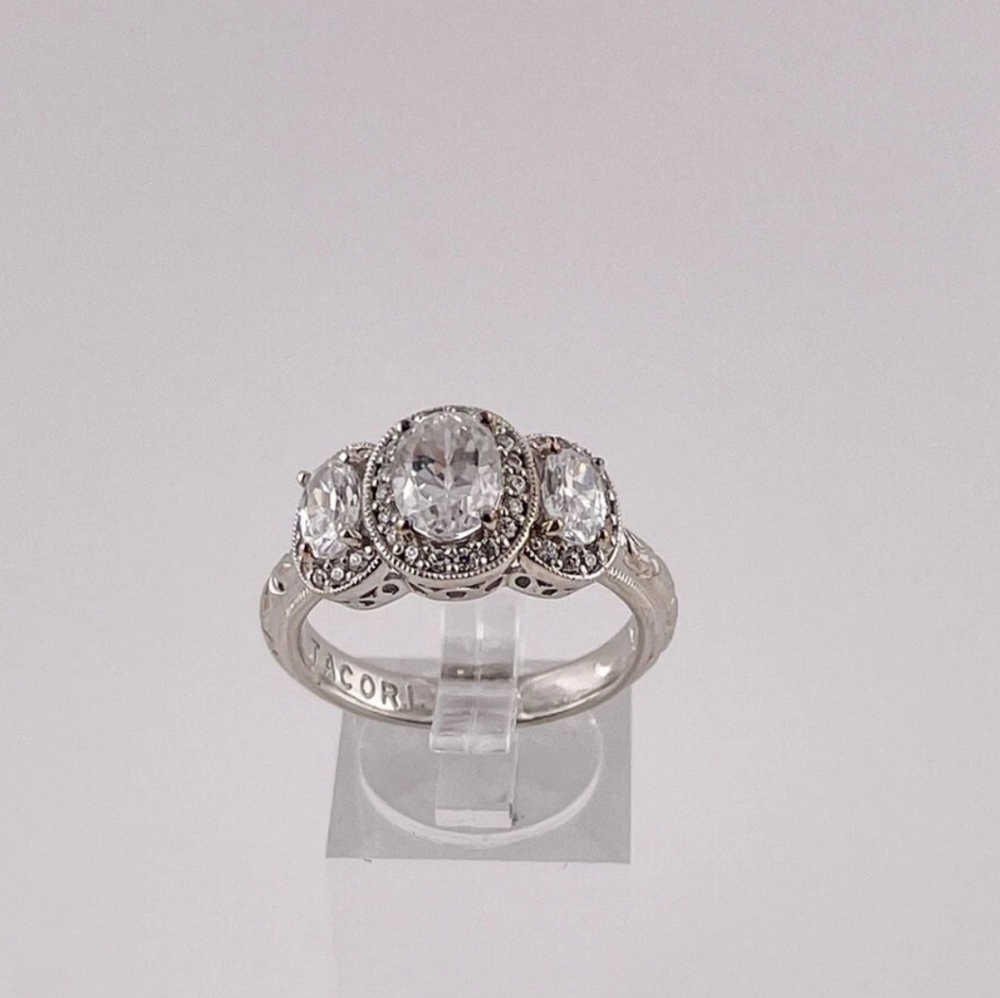 Tacori Beautiful Sterling Silver Three Stone Cubic Zircon Ring Size 7 - Picture 3 of 8